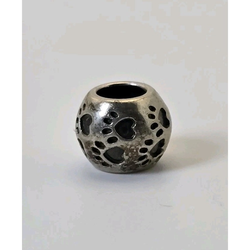 Chamilia Paw Print Heart Charm 925 Sterling Silver Dog Animal Spacer Bead